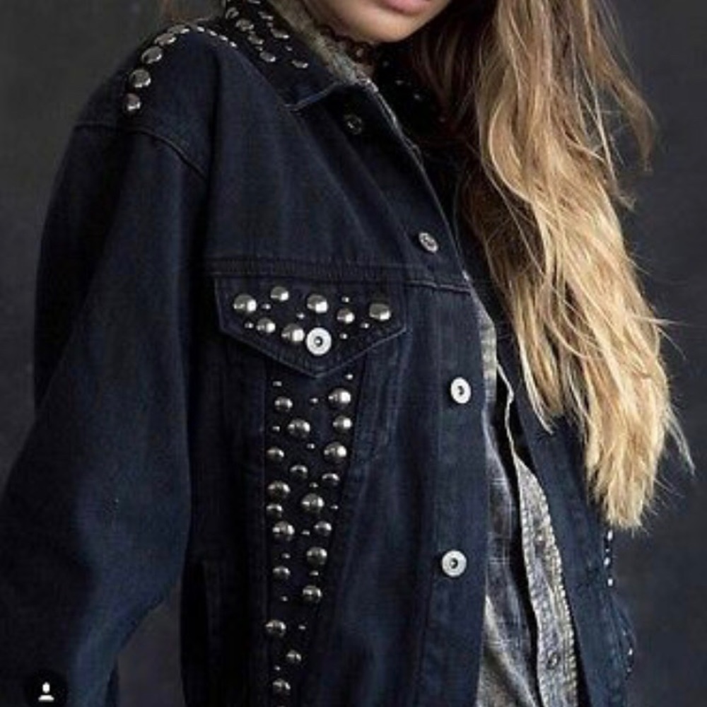 Carmar oversized studded jacket denim black